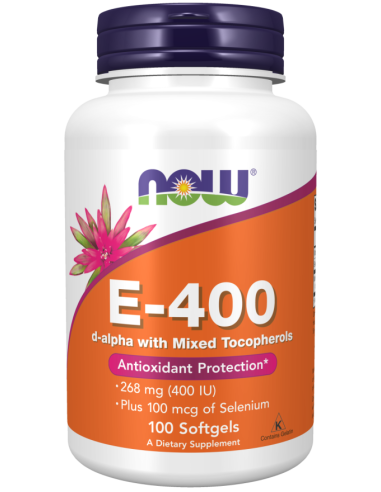 Vitamine E naturelle 400 UI, 100 gélules (NOW FOODS)